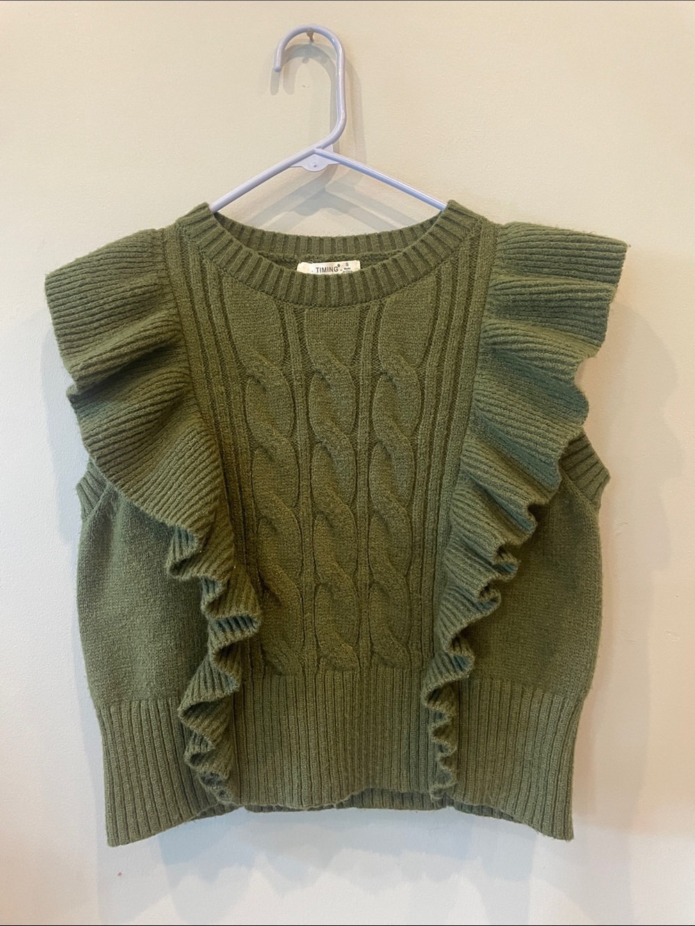 Timber Green Ruffle Cable Knit Women's Sweater sleeveless  Vest small